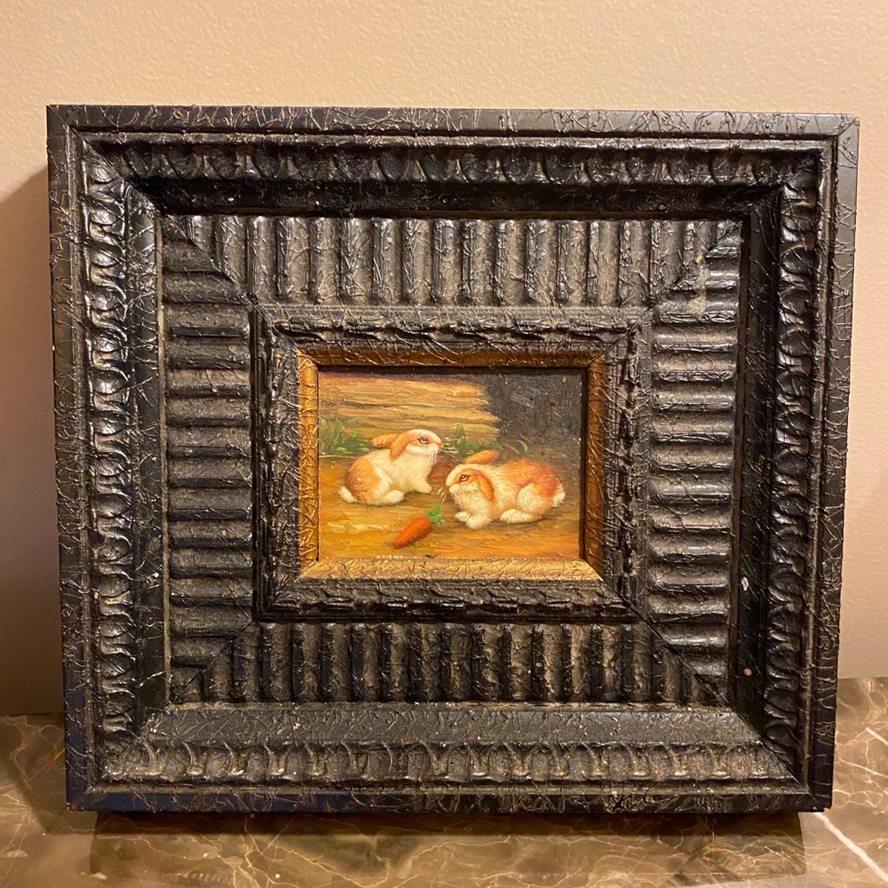 Art, bunny’s on canvas with beautiful frame